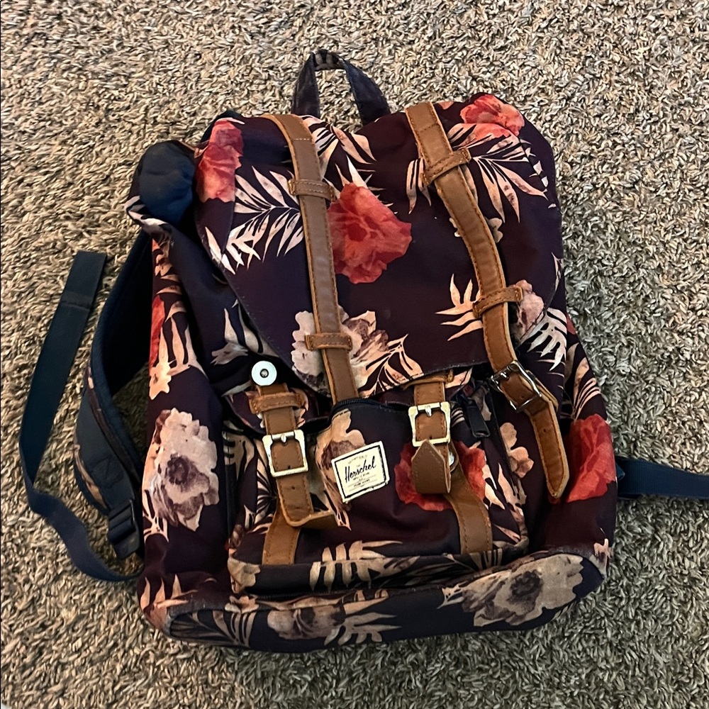 Herschel Supply Co Hawaiian Floral Backpack with Brown Straps
